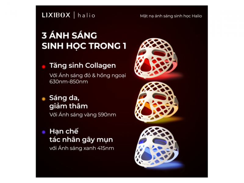 Mặt Nạ Ánh Sáng Sinh Học Halio PureGlow Ultralite Silicone LED Face Mask tặng Máy Massage Nóng Lạnh Đẩy Tinh Chất Halio