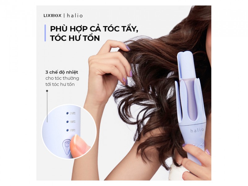 Máy Uốn Tóc Tự Xoay Ion Âm Halio instaCurl Premium Automatic Hair Styler Pearl White