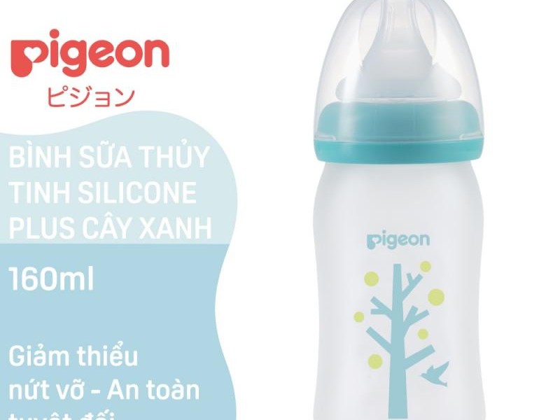 Bình sữa Pigeon Thủy tinh Silicon Plus Cây xanh 160 ml 