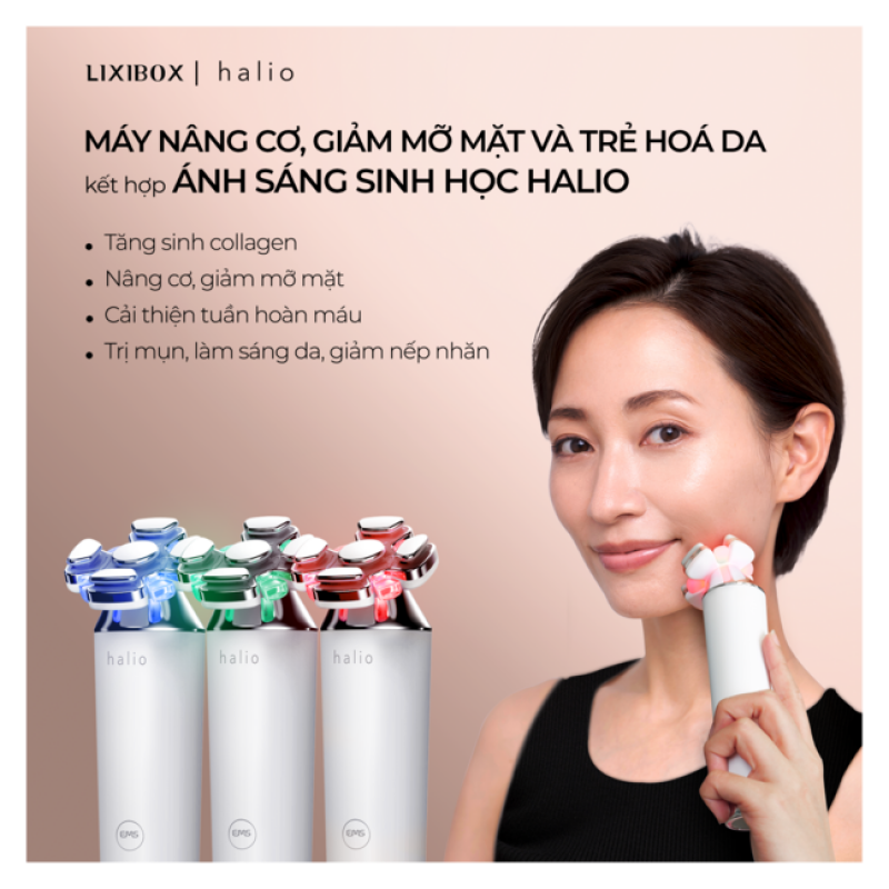 Máy Nâng Cơ, Giảm Mỡ Mặt & Trẻ Hoá Da kết hợp Ánh Sáng Sinh Học Halio RevitaWave Skin Rejuvenator