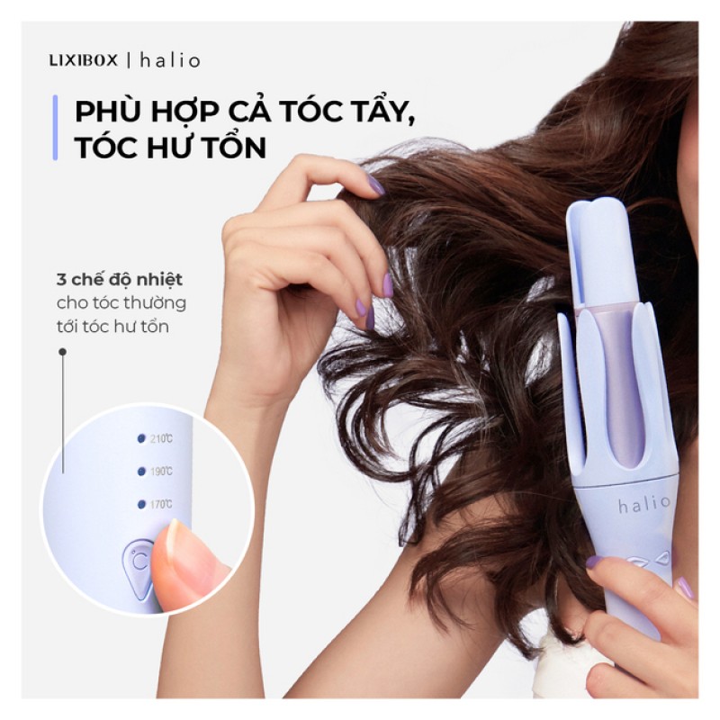 Máy Uốn Tóc Tự Xoay Ion Âm Halio instaCurl Premium Automatic Hair Styler Pearl White