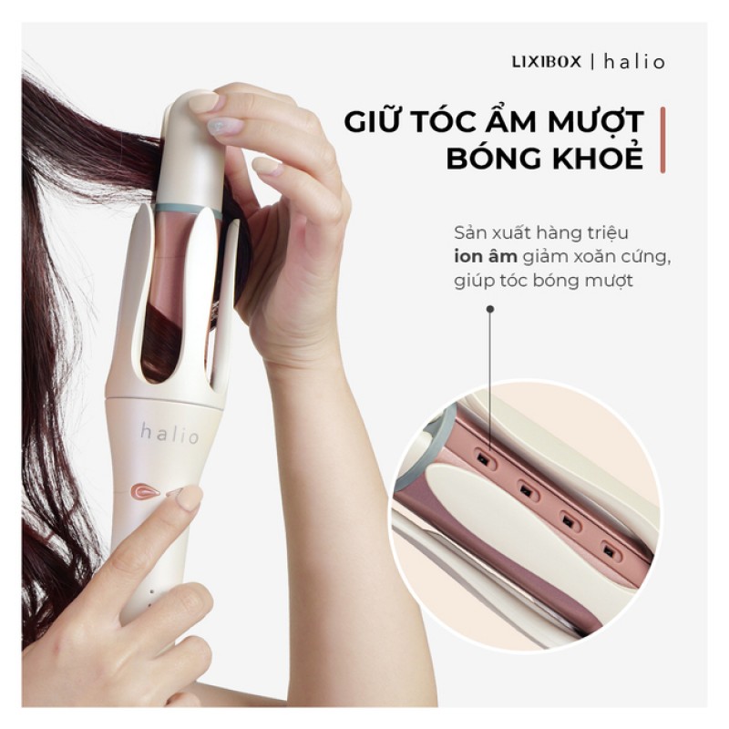 Máy Uốn Tóc Tự Xoay Ion Âm Halio instaCurl Premium Automatic Hair Styler Pearl White