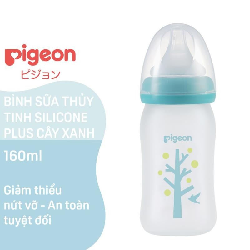 Bình sữa Pigeon Thủy tinh Silicon Plus Cây xanh 160 ml 