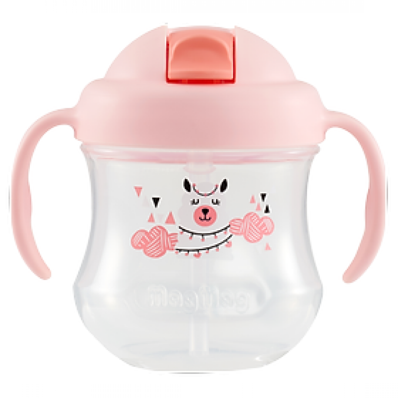 Bình Uống Nước Tay Cầm Có Ống Hút Màu Hồng Pigeon 150Ml