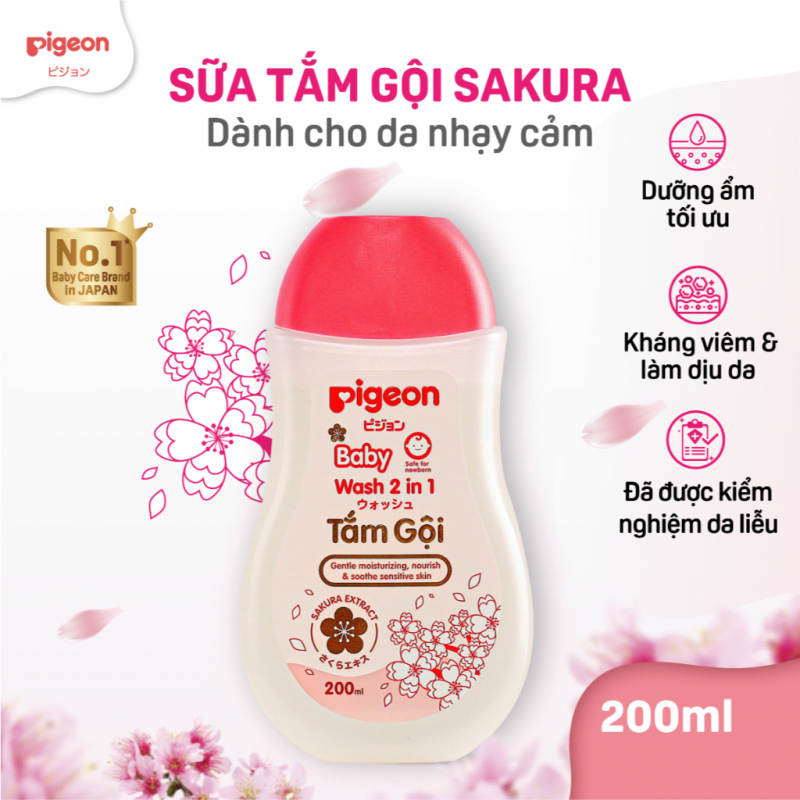 Tắm Gội Dịu Nhẹ 2 in 1 Sakura Pigeon 700m
